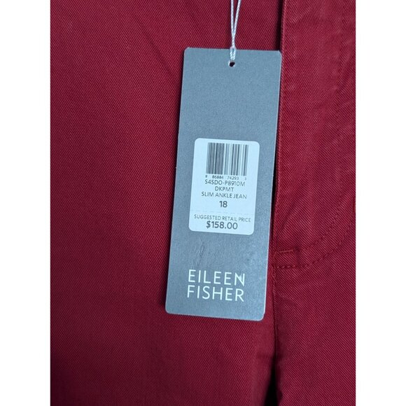 Eileen Fisher Organic Cotton Red Slim Ankle Jeans Size 18 Eco-Friendly Stretch - Picture 4 of 15